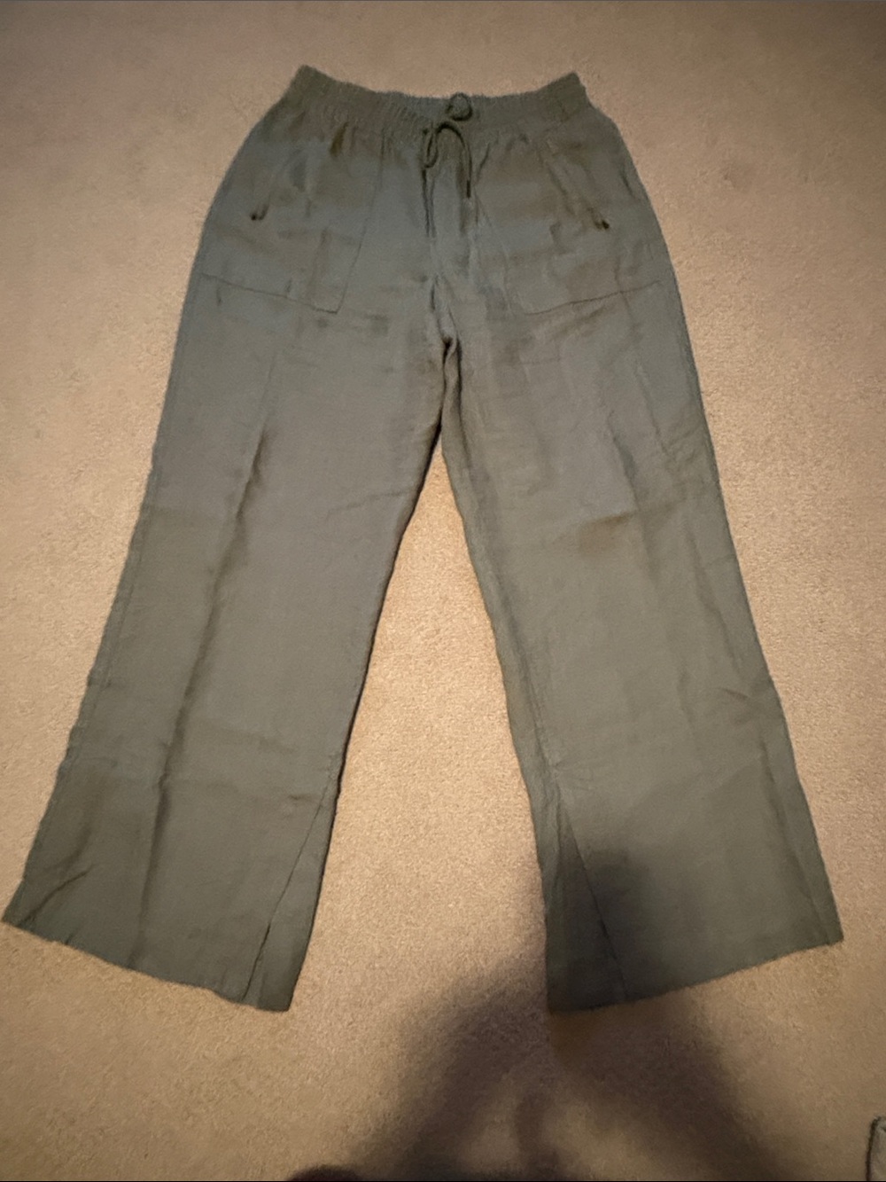 Athleta Linen Wide-Leg Drawstring Pants in Olive